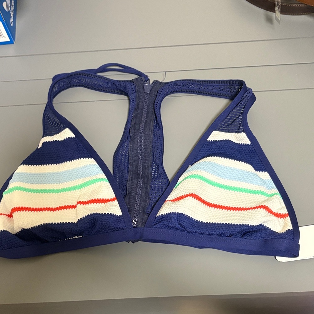 Splendid Blue Multicolor Striped Bikini Top